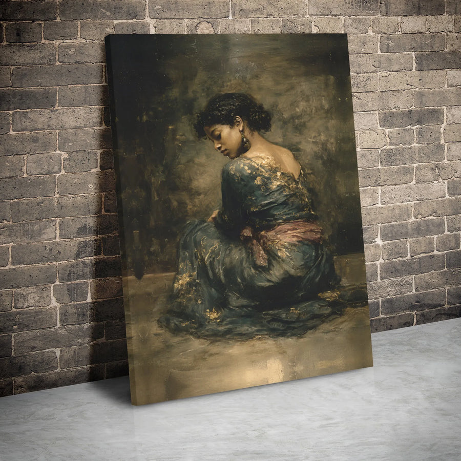 Pensive Woman Oil Painting Canvas | Dark Academia Fine Art Print | 1.25-Inch Gallery Wrap | Elegant Wall Decor for Home Office