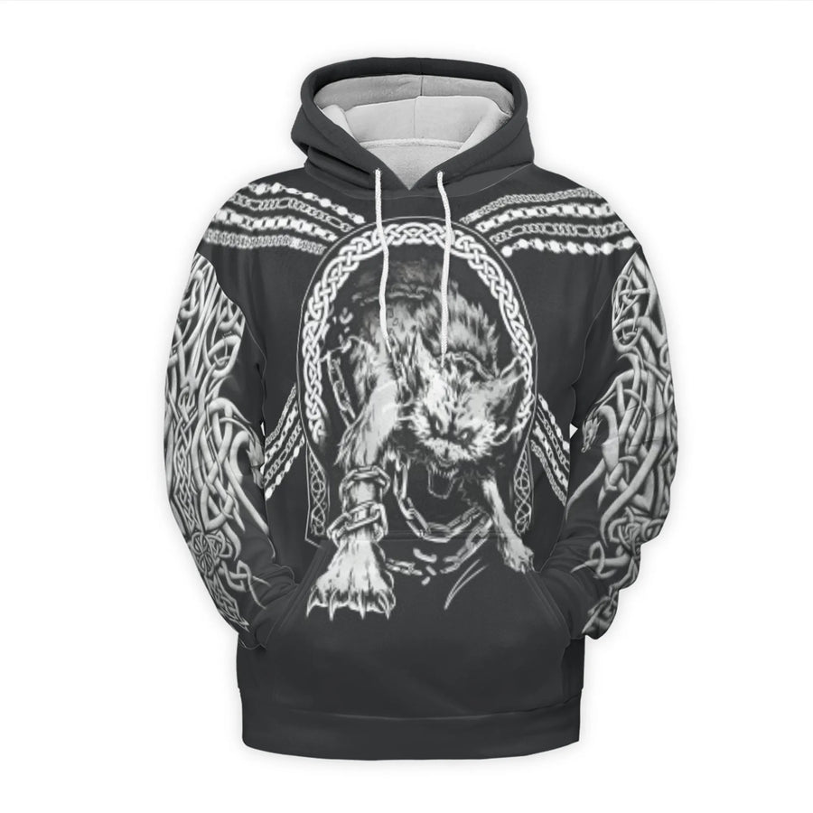 Viking Fenrir Wolf Hoodie | Norse Mythology Valknut Celtic Knot | Premium 3D Graphic Pullover | Gift for Mythology Lovers & Pagan Men Women