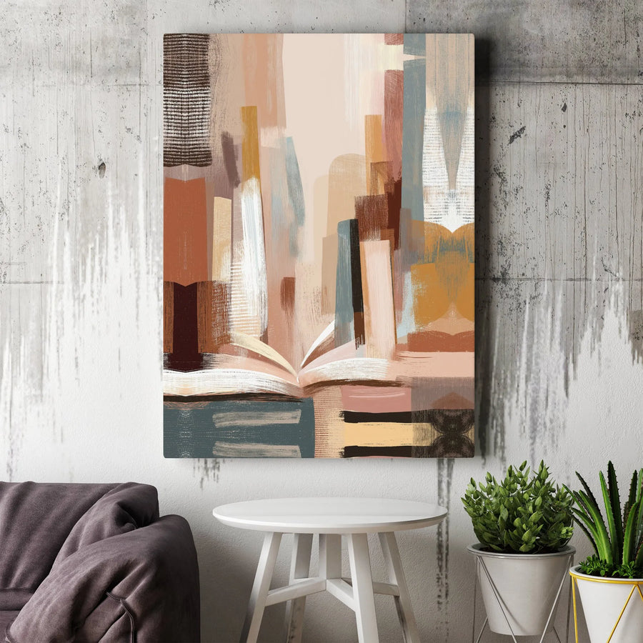 Abstract Book Canvas Wall Art | Modern Earthy Tones Oil Painting Style | Premium Gallery Wrap 1.25" Profile | Home Office Library Decor Gift