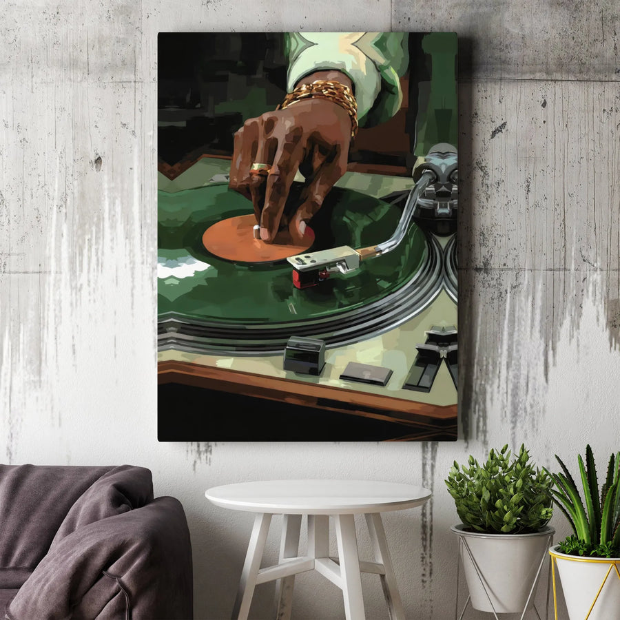 DJ Turntable Canvas Wall Art | Retro Vinyl Record Player Illustration | Premium Gallery Wrap Decor | Music Lover Gift for Studio or Home Office