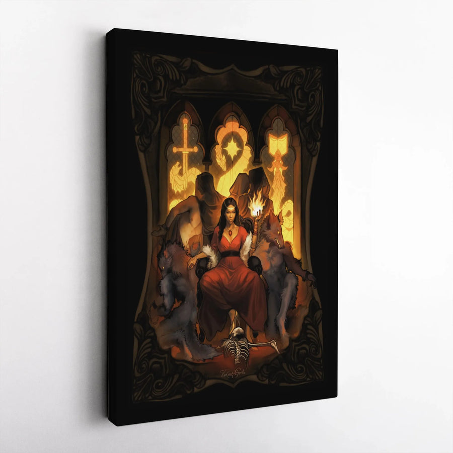 Gothic Sorceress Queen Wall Art | Dark Fantasy Throne Illustration | Premium 1.25-Inch Gallery Wrapped Canvas | Gift for Fantasy Lovers