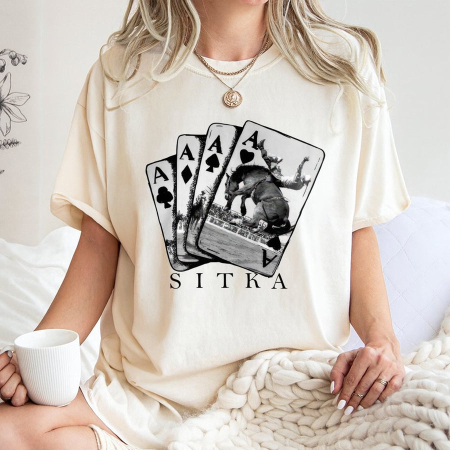 Rodeo Cowboy Playing Cards T-Shirt | Western Bull Riding Graphic | Premium Cotton Graphic Tee | Gift for Rodeo Fans and Western Style Lovers
