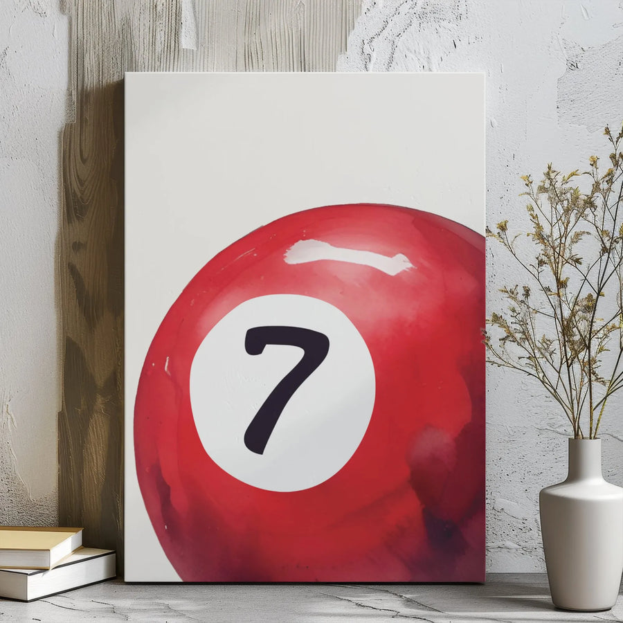 Billiard Ball Number 7 Canvas Art | Red Pool Ball Watercolor Print | Gallery Wrapped Premium Wall Decor | Game Room Sports Gift for Him