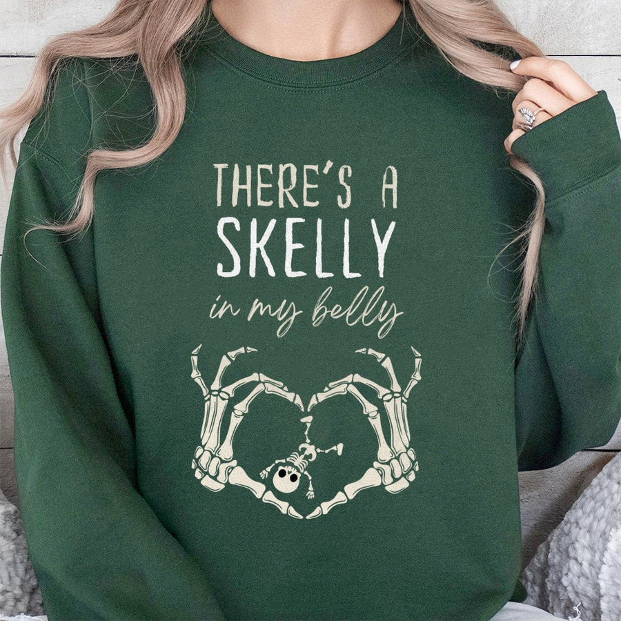 Halloween Pregnancy Sweatshirt | There's A Skelly In My Belly Skeleton Design | Cotton Blend Comfort | Spooky Expecting Mom Gift Announcement