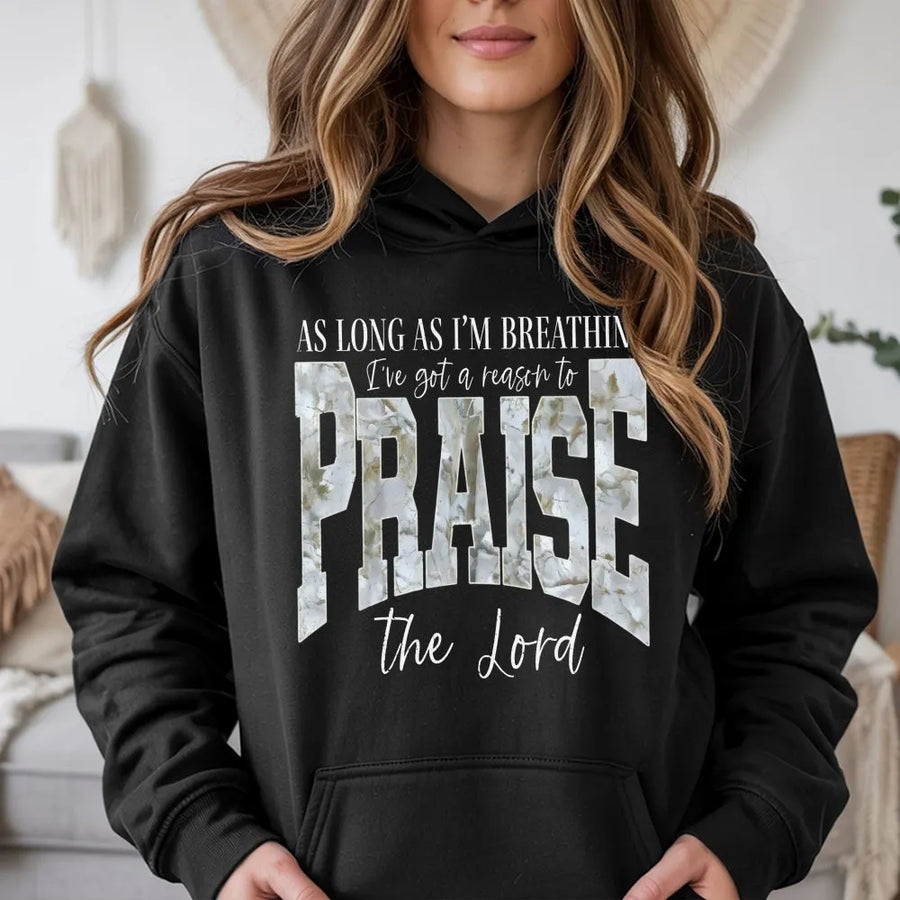 Praise The Lord Christian Hoodie | Marble Texture Faith Graphic Sweatshirt | Soft Cotton Blend | Religious Worship Gift for Women Men