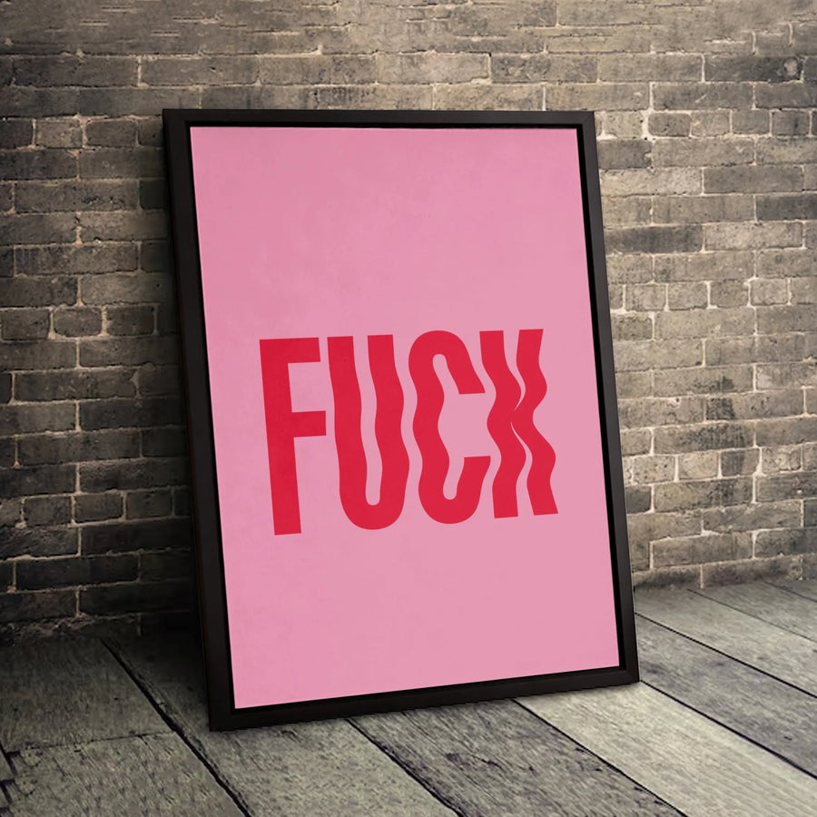 Wavy Typography Wall Art | Rude Red Text on Pink Canvas | 1.25-Inch Gallery Wrap | Edgy Modern Home Decor Gift