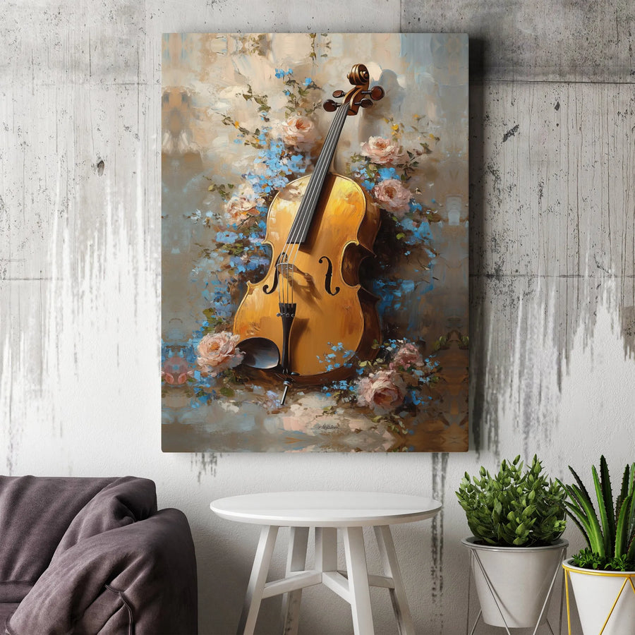 Violin And Floral Oil Painting Canvas Wall Art | Romantic Classical Music Theme | Premium Fade-Resistant Print | Elegant Decor Gift for Musicians
