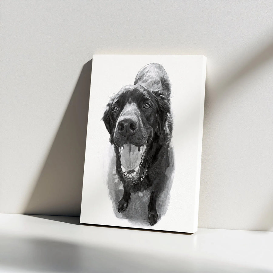 Black Labrador Portrait Canvas | Realistic Pencil Sketch Art | 1.25 Inch Gallery Wrap | Premium Dog Lover Wall Decor Gift