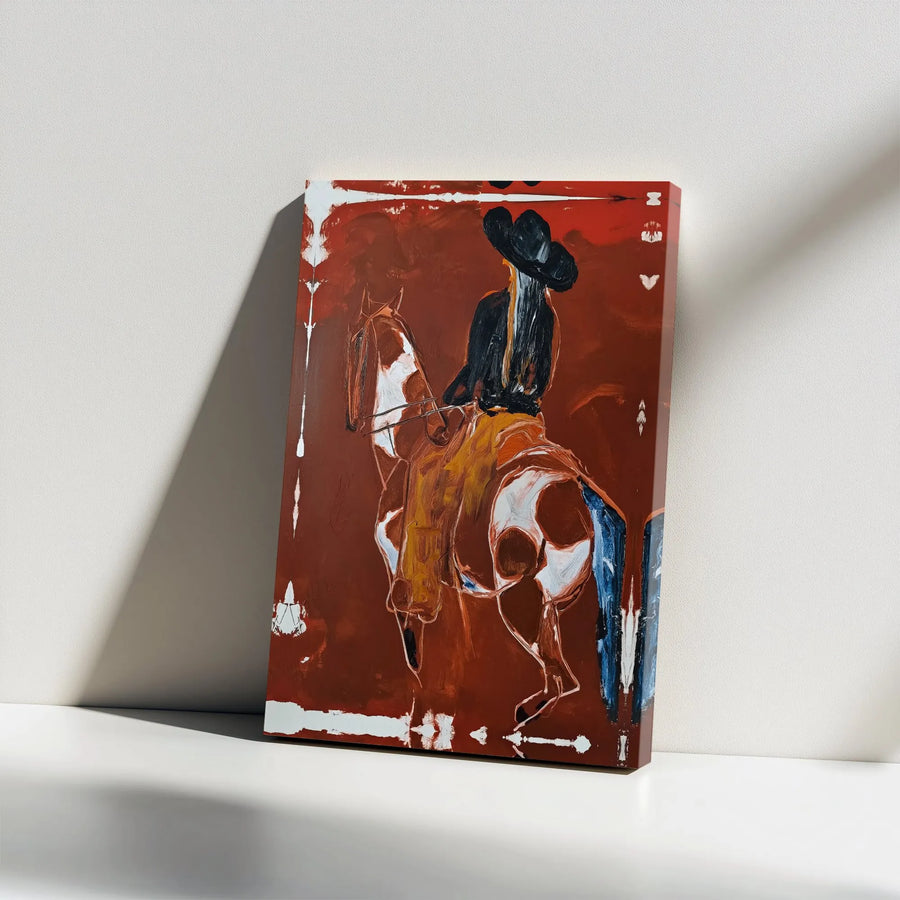 Western Cowgirl Canvas Print | Abstract Paint Horse Painting | Premium Gallery Wrapped Canvas | Rustic Farmhouse Decor Gift for Equestrian