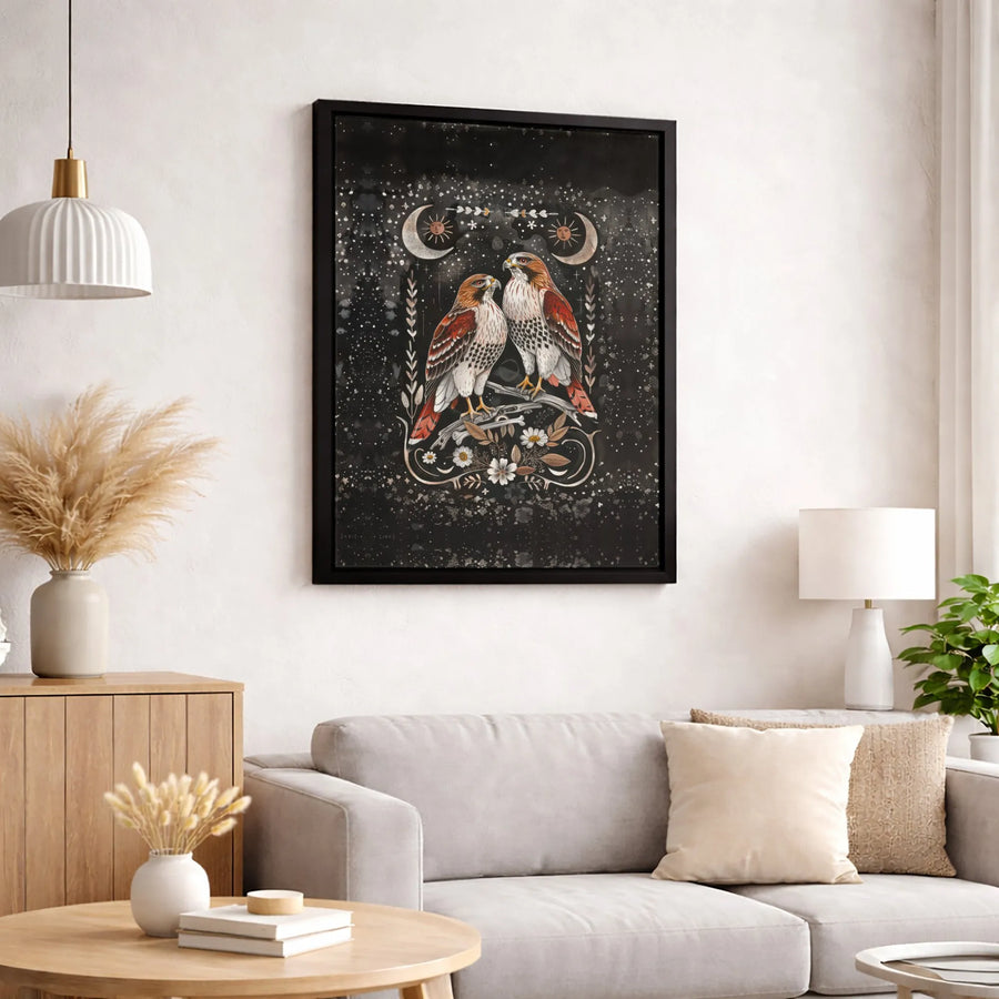 Red-Tailed Hawk Canvas Print | Celestial Sun and Moon Wall Art | Premium Gallery-Wrapped Decor | Nature Lover Spiritual Home Gift