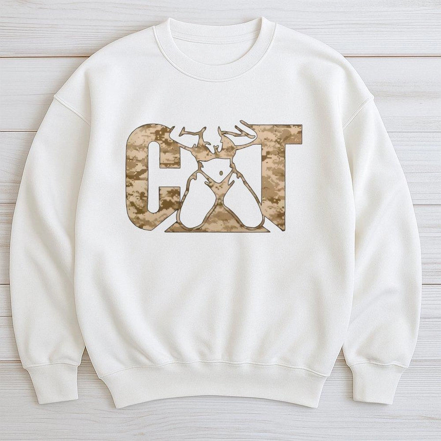 Cat Camo Graphic Sweatshirt | Military Style Text Logo | Premium Cotton Blend | Gift for Cat Lovers and Fitness Enthusiasts