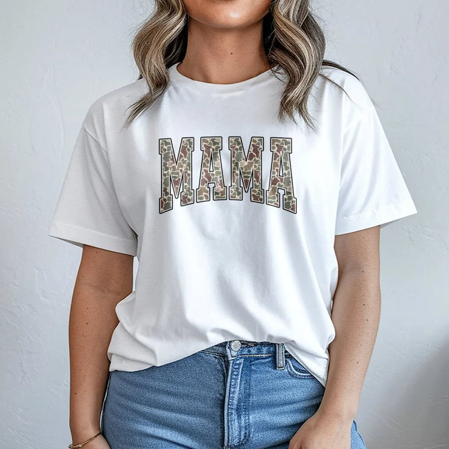 Mama T-Shirt | Camo Lettering Graphic Design | 100% Soft Cotton Tee | Mother's Day 2026 Gift For Mom, New Mom or Wife
