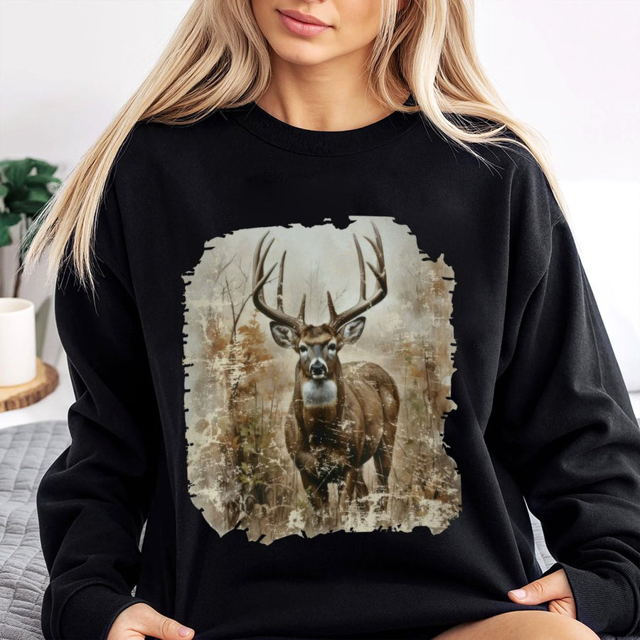 Vintage Deer Sweatshirt | Distressed Wildlife Buck Print | Soft Cotton-Blend Premium Fabric | Nature Lover Hunting Gift For Men And Women