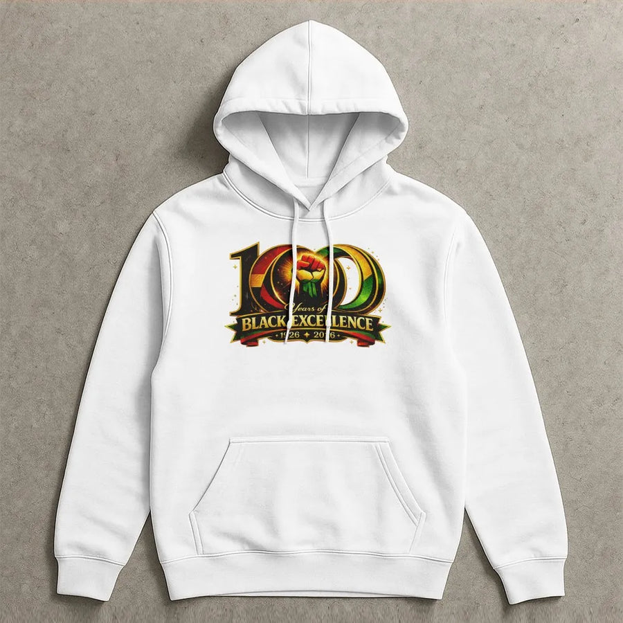 100 Years Of Black Excellence Hoodie | Centennial Power Fist Graphic | Premium Cotton Blend | Gift For Black History Month Celebration
