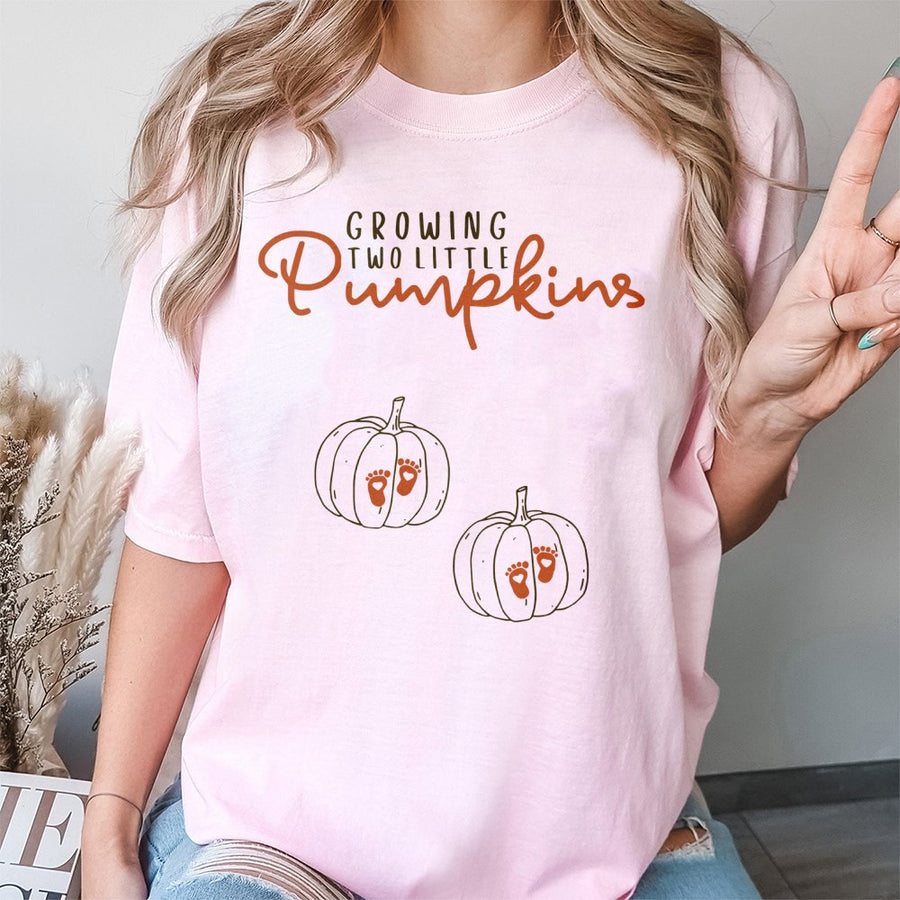 Growing Two Little Pumpkins T-Shirt | Twin Pregnancy Announcement | Premium 100% Cotton | Cute Fall Maternity Gift For Mom