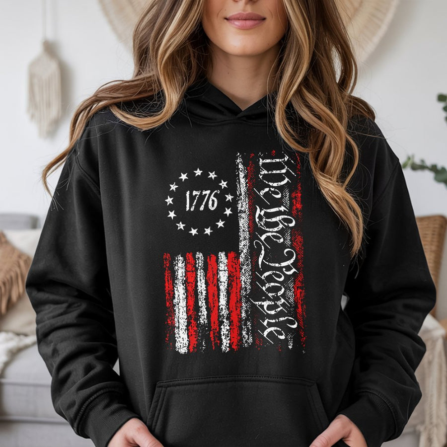 1776 We The People Hoodie | Patriotic American Flag Graphic | Premium Cotton Blend Comfort | Unisex Gift for Proud Americans