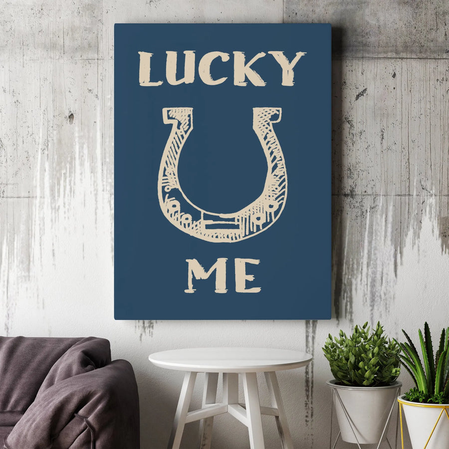 Lucky Me Horseshoe Wall Art | Minimalist Luck Symbol Print | Premium Gallery Wrapped Canvas | Positive Home Decor Gift for Good Vibes
