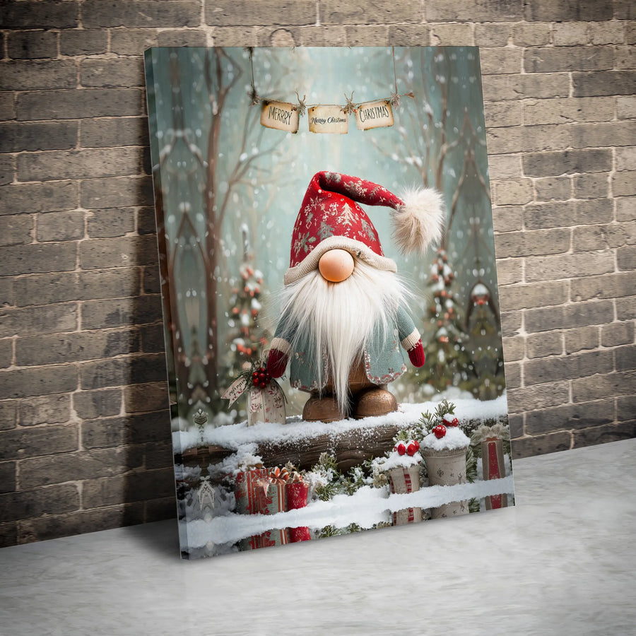 Christmas Gnome Canvas Wall Art | Snowy Winter Woodland Scene | Premium Gallery Wrap Decor | Festive Holiday Gift for Home
