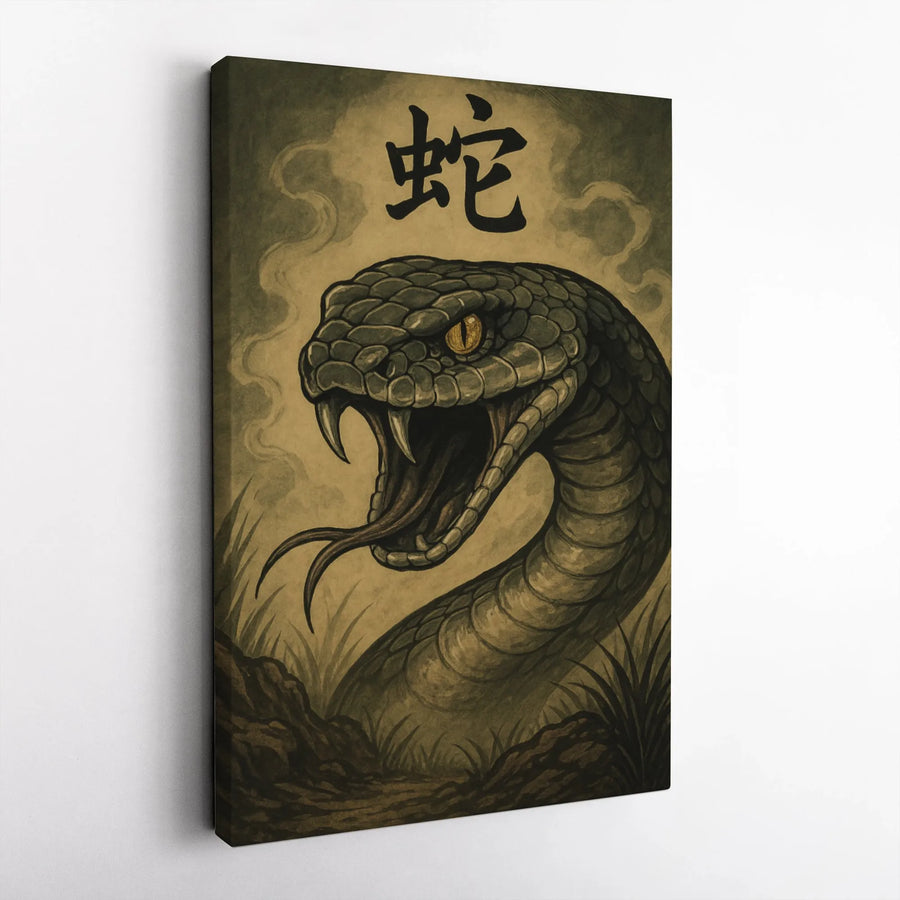Year Of The Snake Wall Art | Chinese Zodiac Serpent Illustration | Premium 1.25" Gallery Canvas | Feng Shui Office Decor Gift