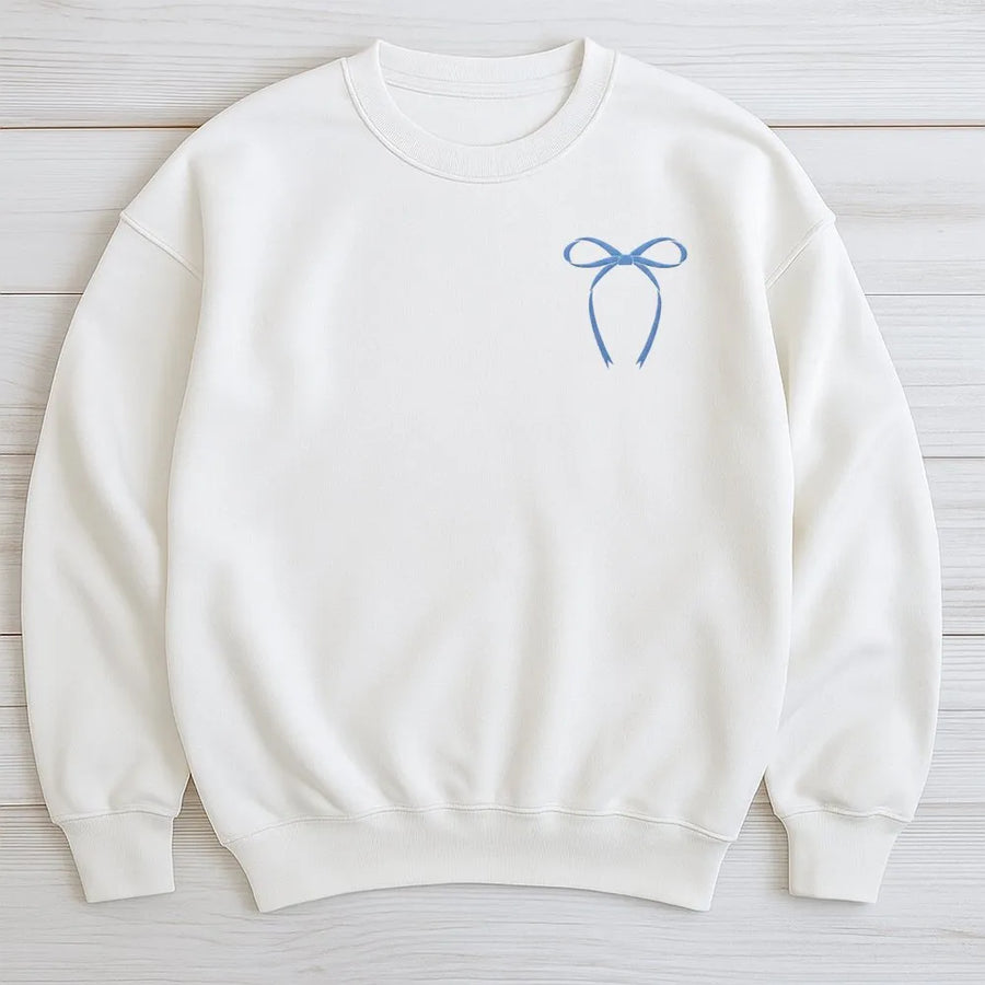 Coquette Bow Sweatshirt | Minimalist Light Blue Ribbon Graphic | Cotton Blend Premium Crewneck | Aesthetic Gift For Her