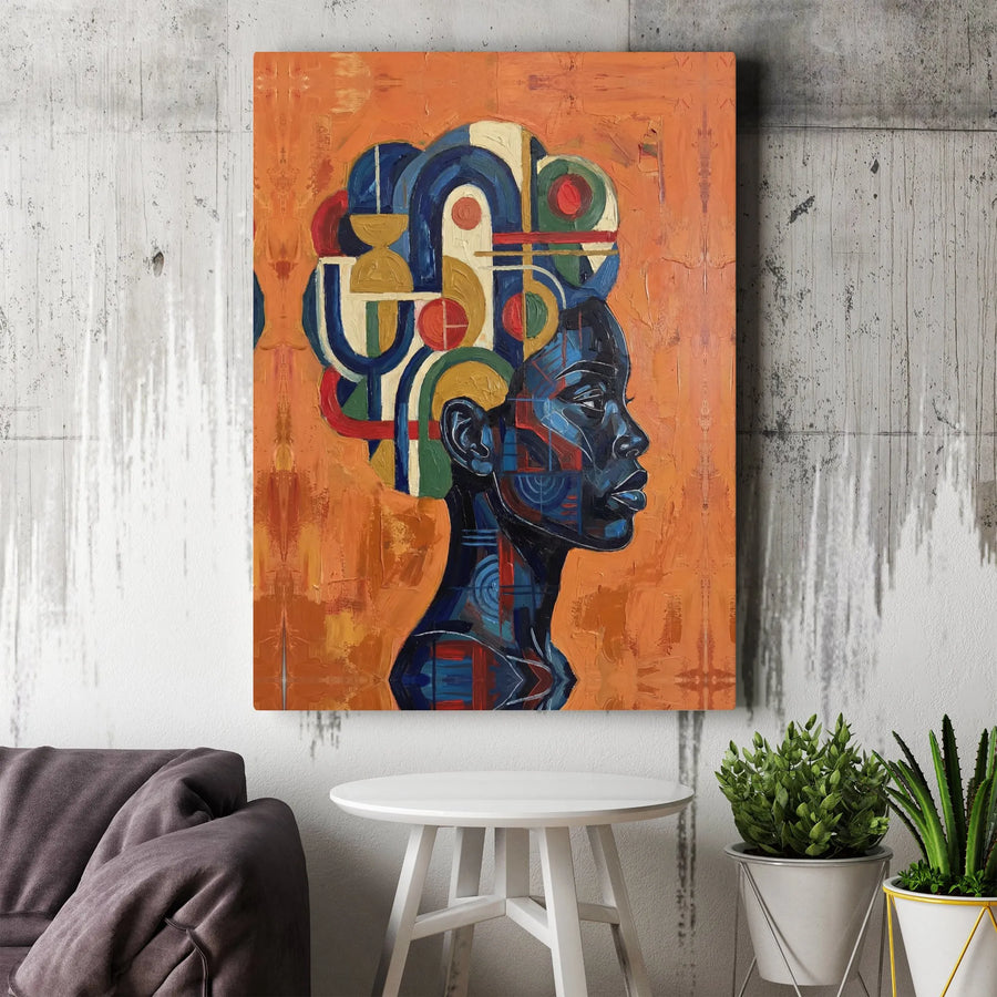 Afrocentric Abstract Portrait Canvas | Geometric Modern Woman Art | Premium Gallery-Wrapped Print | Bold Contemporary Wall Decor Gift