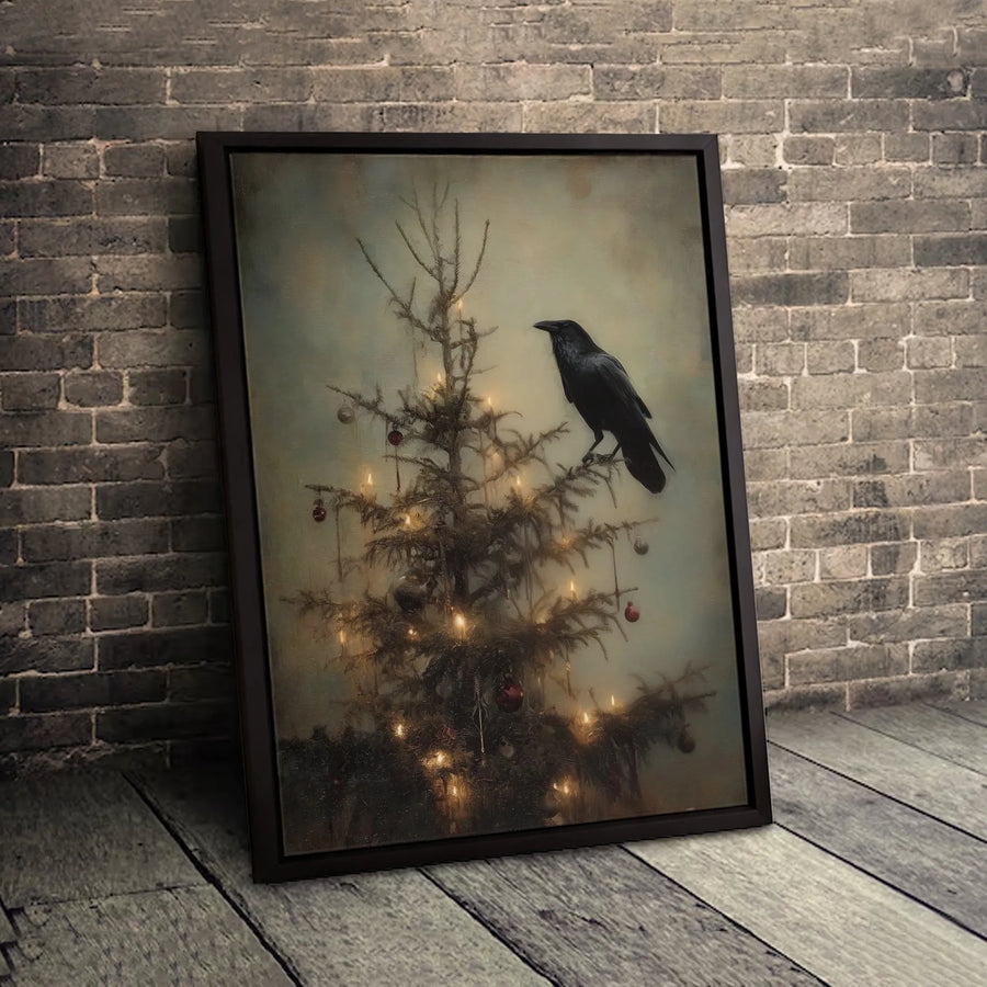 Gothic Raven Christmas Canvas Art | Dark Academia Holiday Wall Decor | Premium 1.25-Inch Wrapped Print | Unique Moody Christmas Gift for Home