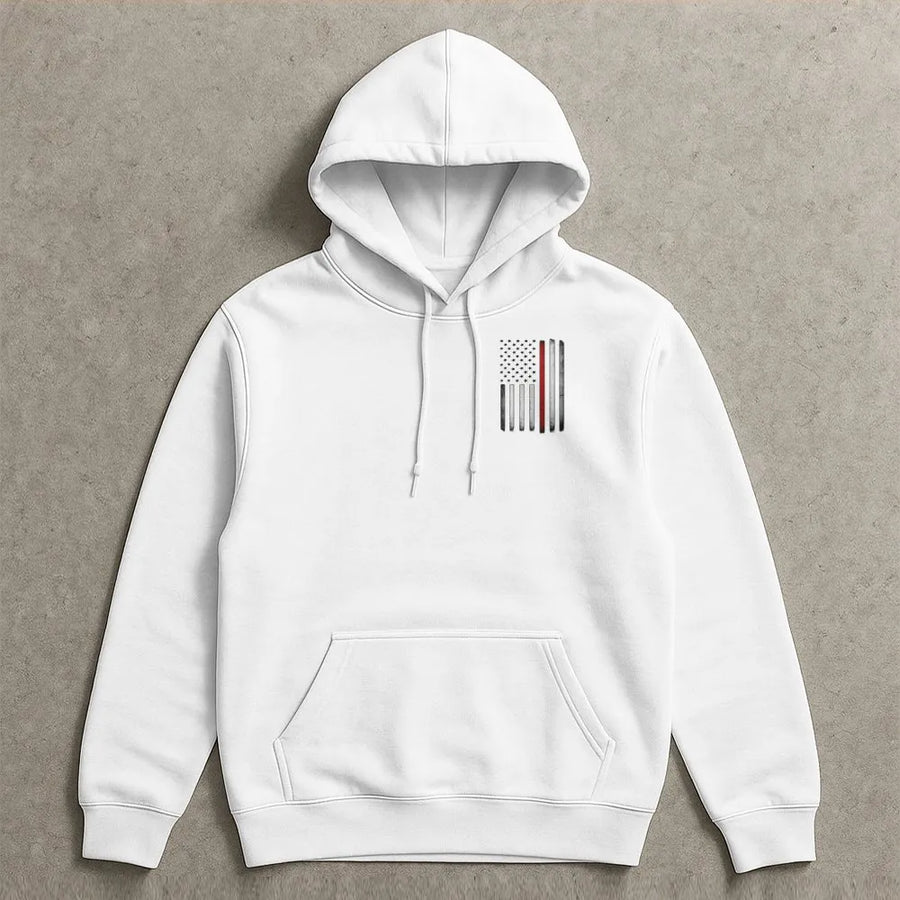 Thin Red Line Firefighter Hoodie | Distressed American Flag Graphic | Premium Cotton Tee | Patriotic Gift for Firemen & First Responders