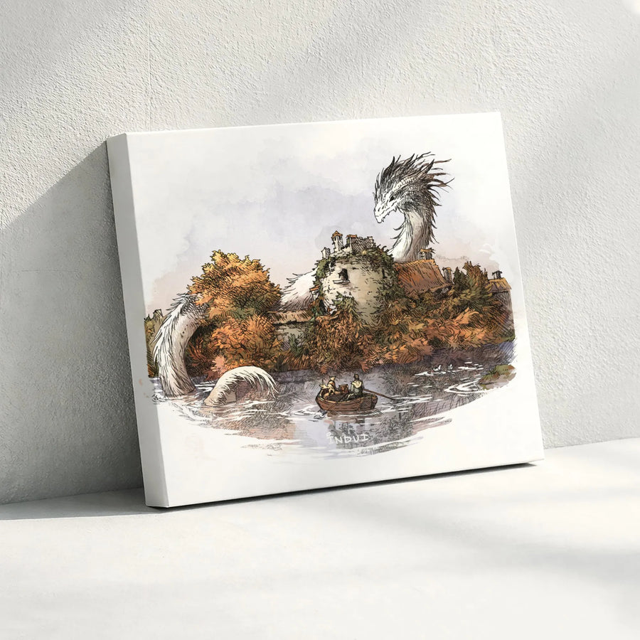 Fantasy Dragon Canvas Wall Art | Friendly Guardian Dragon Illustration | Premium Canvas Print | Gift for Fantasy Lovers & Readers