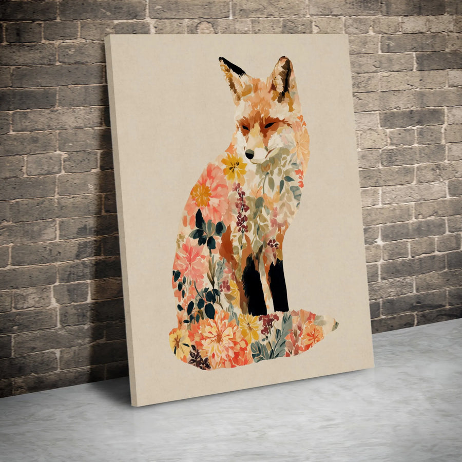Floral Fox Canvas Wall Art | Botanical Wildlife Illustration | Premium Thick Gallery Wrap | Modern Rustic Home Decor Gift