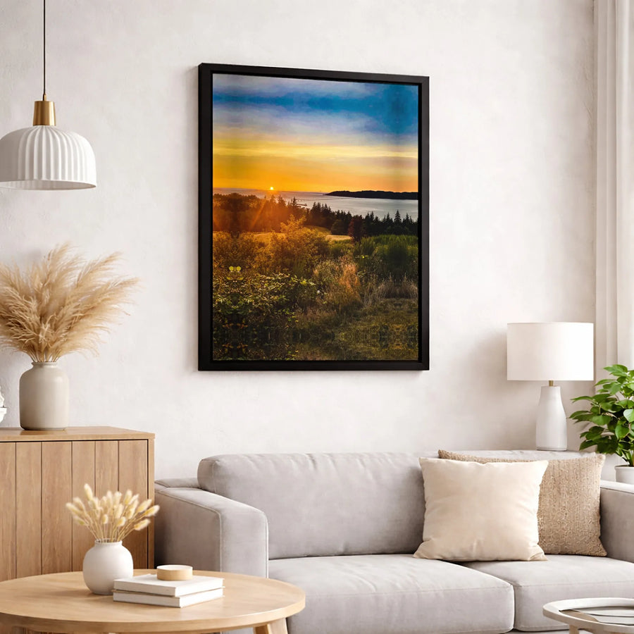 Coastal Sunset Landscape Canvas | Golden Hour Forest & Bridge Wall Art | Premium Gallery Wrapped Print | Nature Inspired Home Decor Gift