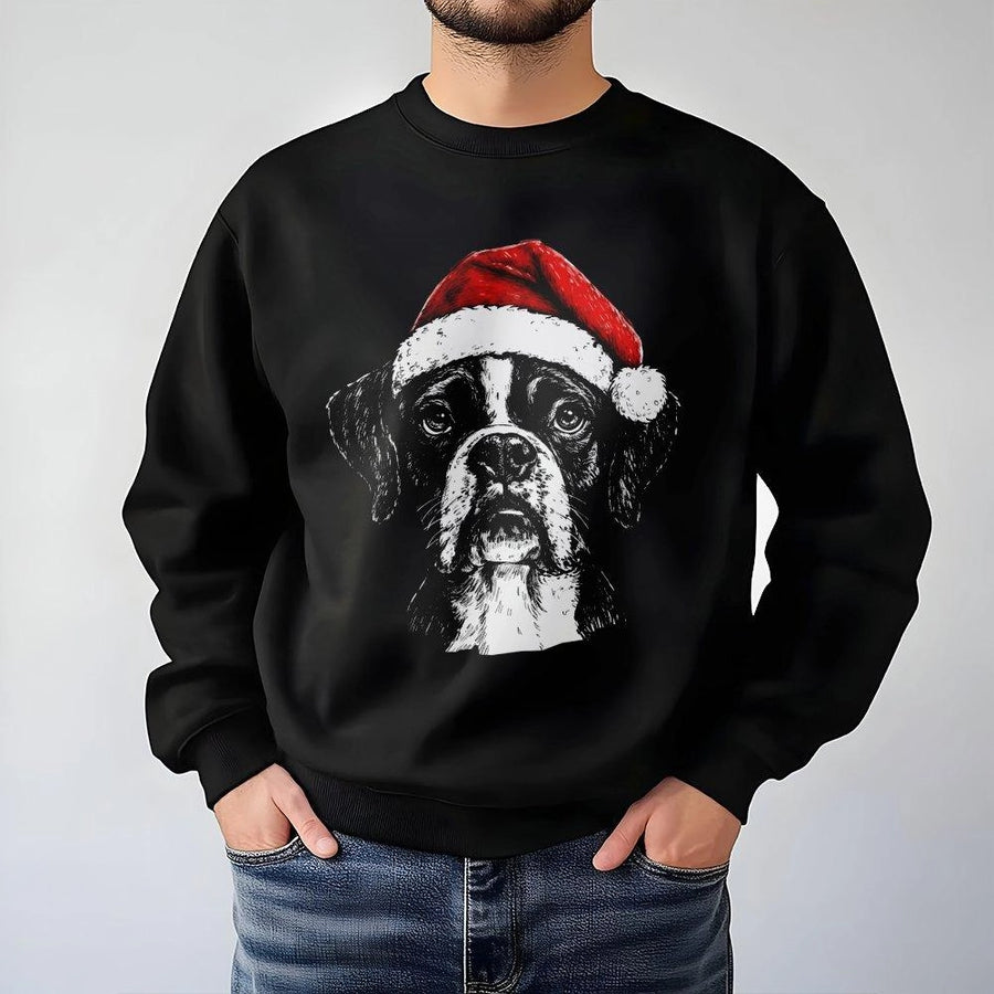 Boxer Dog Christmas Sweatshirt | Cute Festive Santa Hat Graphic | Premium Unisex Pullover | Holiday Gift for Dog Mom and Dad