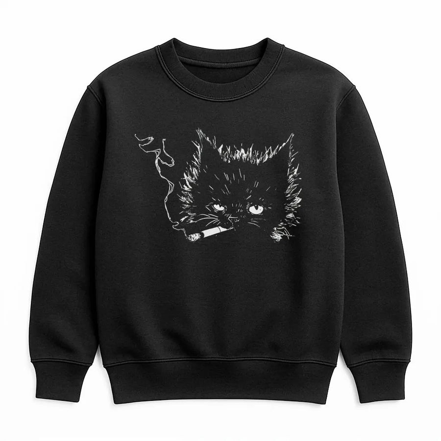 Smoking Black Cat Sweatshirt | Edgy Grunge 90s Aesthetic Graphic | Soft Cotton Blend Premium Pullover | Gift for Cat Lovers and Alt Style Fans
