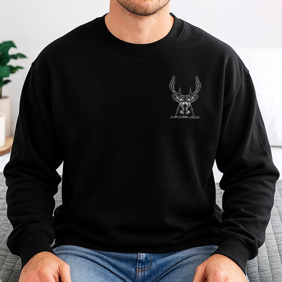 Buck Deer Sweatshirt | Detailed Monochrome Antler Buck Graphic | Premium Cotton Blend | Nature Lover Hunter Gift Apparel