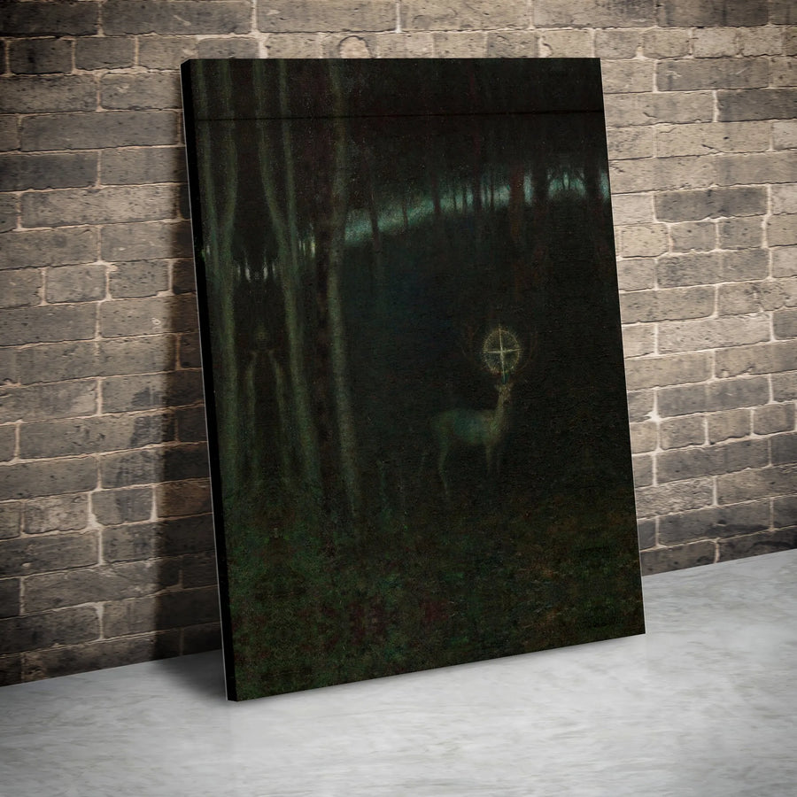 Mystical Stag Canvas Print | Vintage Dark Academia Forest Painting | Premium Thick Gallery Canvas | Moody Gothic Home Decor Gift