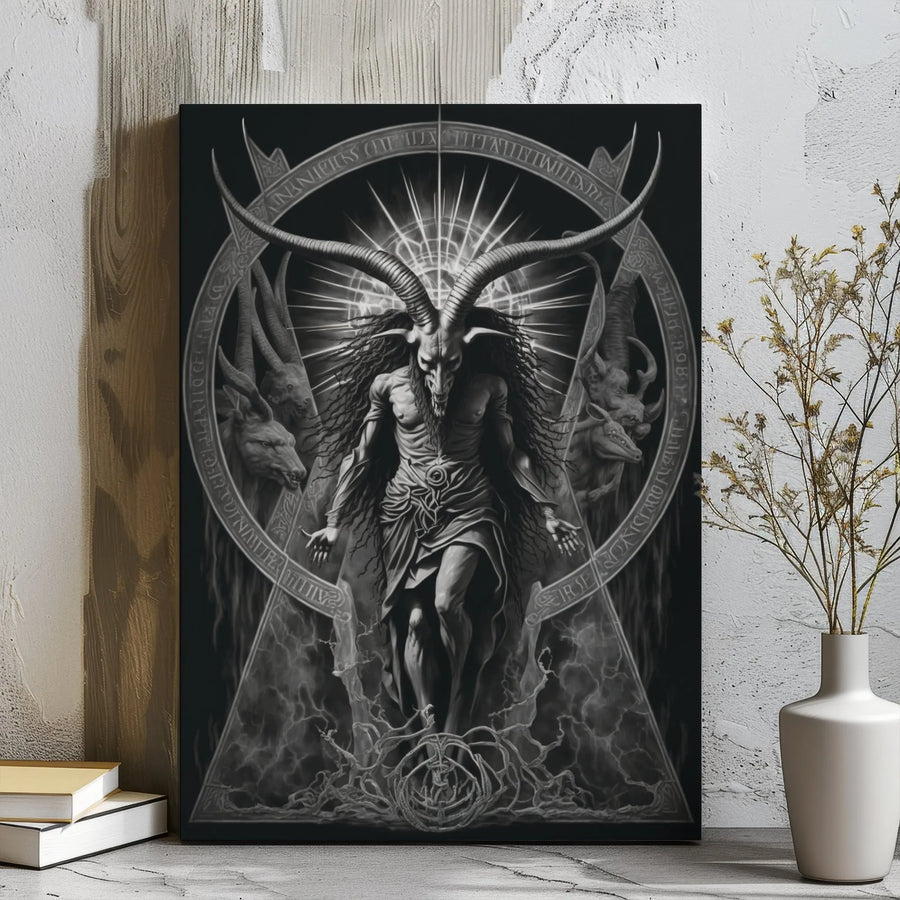 Baphomet Occult Canvas Wall Art | Gothic Demon Goat With Runic Sigil | Premium Gallery-Wrapped Print | Dark Aesthetic Home Decor Gift