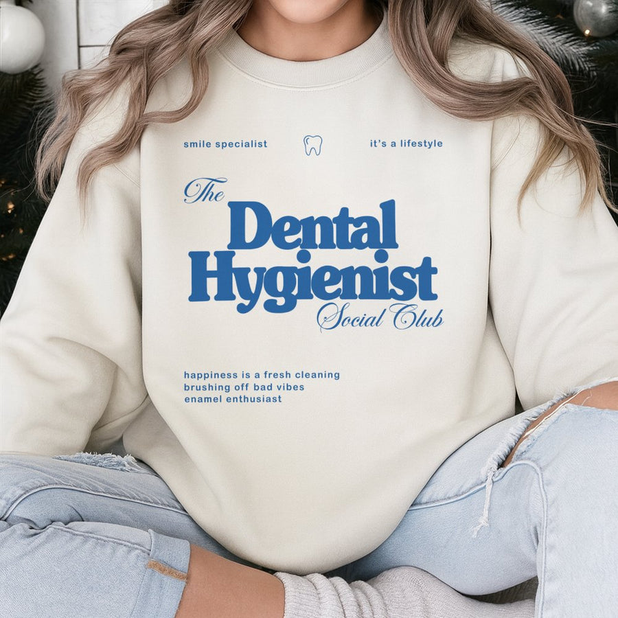 Dental Hygienist Social Club Sweatshirt | Funny Teeth Graphic Print | Premium Cotton-Blend Crewneck | Cute Dental School Graduation Gift For RDH