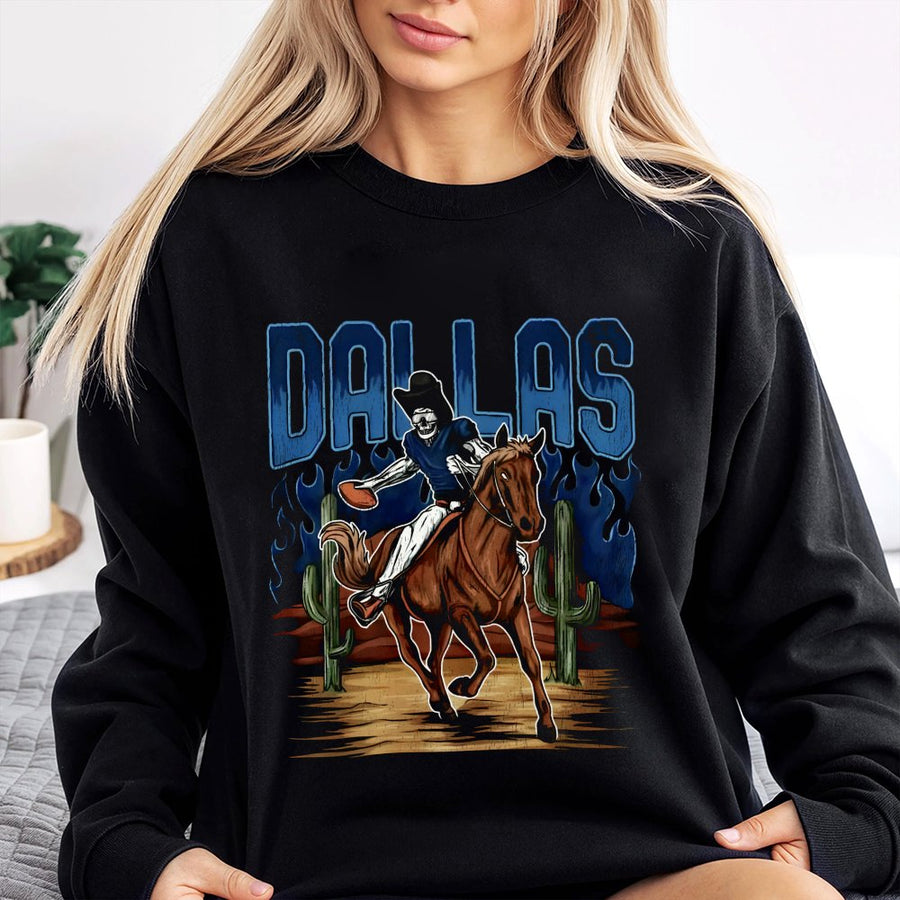 Dallas Skeleton Cowboy Football Player Riding A Horse Sweatshirt