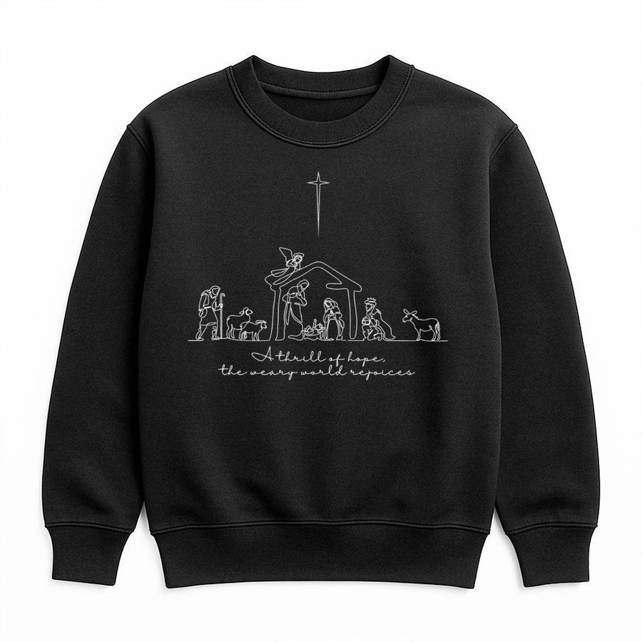 A Thrill Of Hope Christmas Sweatshirt | Minimalist Nativity Scene Line Art | Premium Cotton Blend | Christian Faith Holiday Gift For Women And Men
