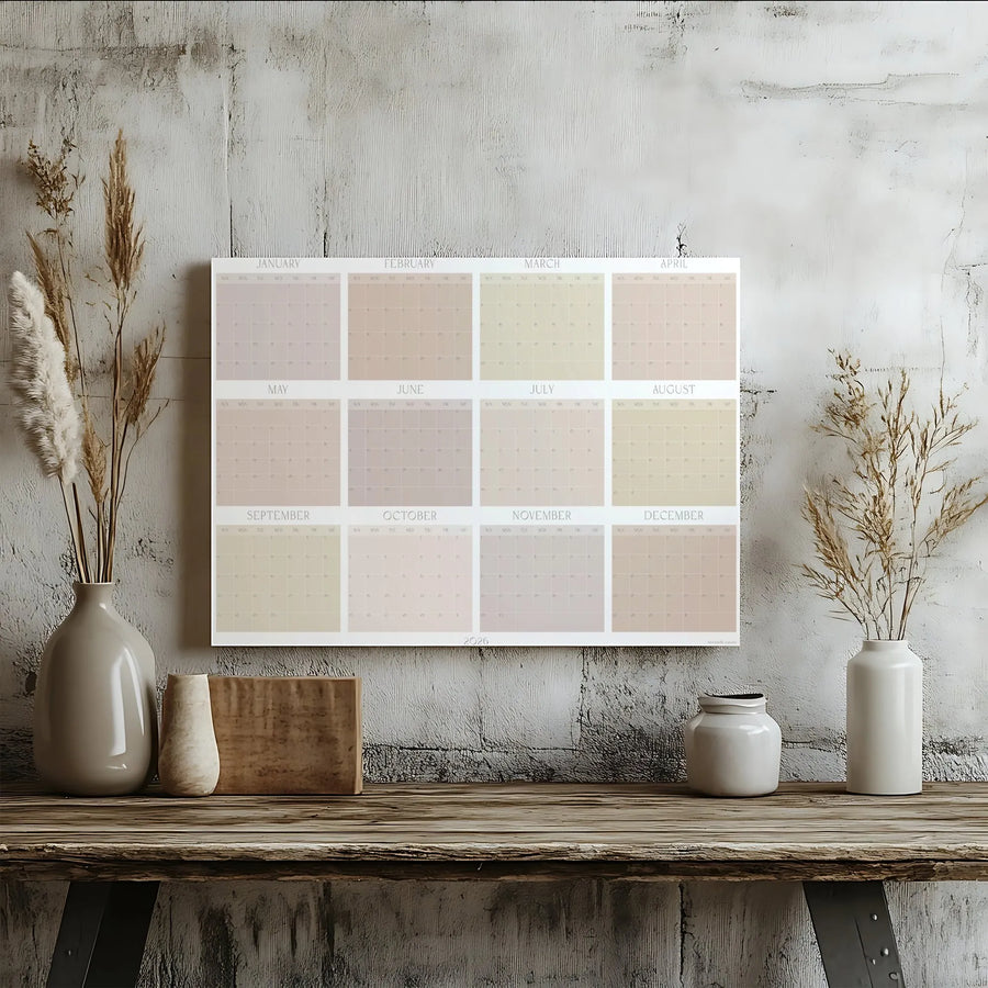 2026 Wall Calendar Canvas | Minimalist Neutral Year At A Glance | Premium Gallery Wrap Stretched Frame | Home Office Decor Gift