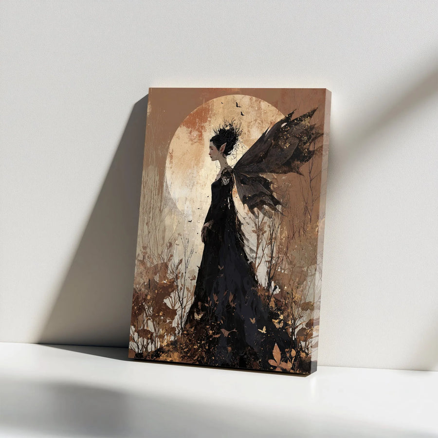 Gothic Fairy Canvas Wall Art | Moonlit Woodland Fae Illustration | Premium Thick Gallery Wrap | Dark Academia Fantasy Collector Gift