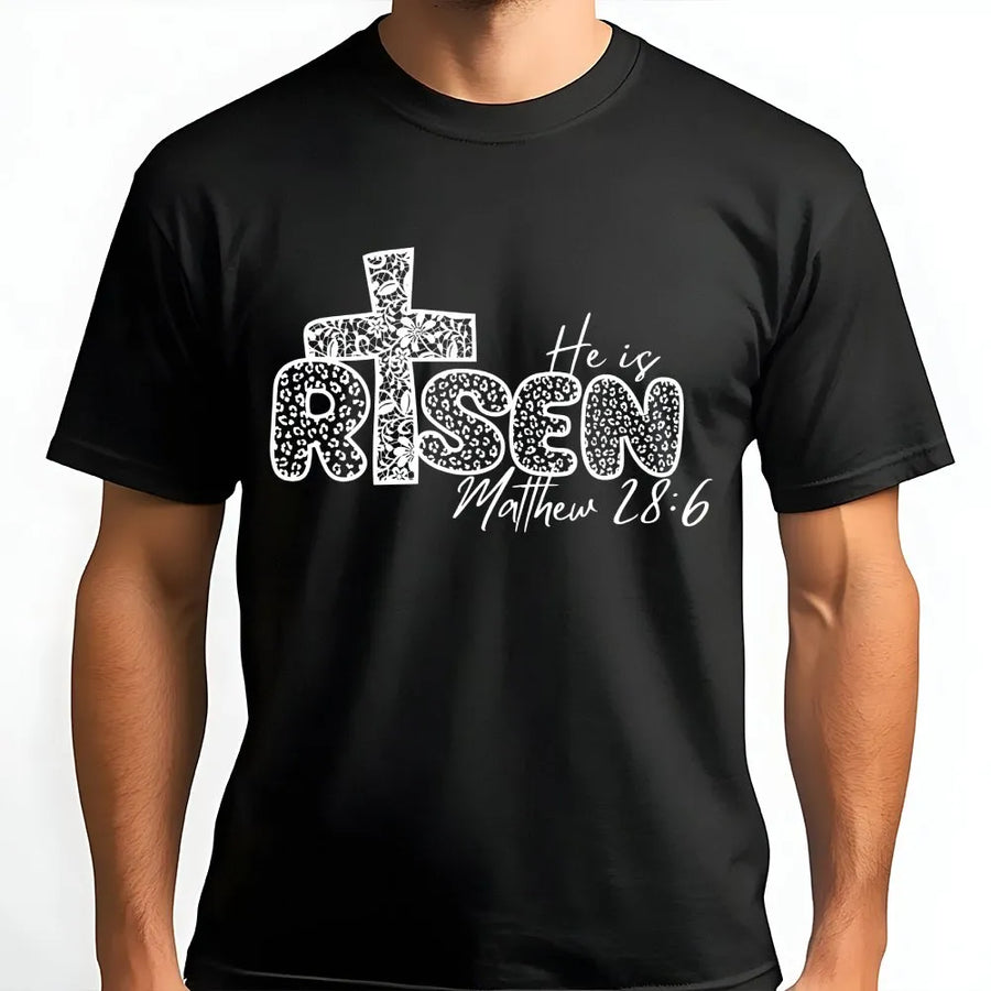 He Is Risen Easter T-Shirt | Floral Cross Scripture Design | Premium 100% Cotton | Christian Faith Gift for Women and Men