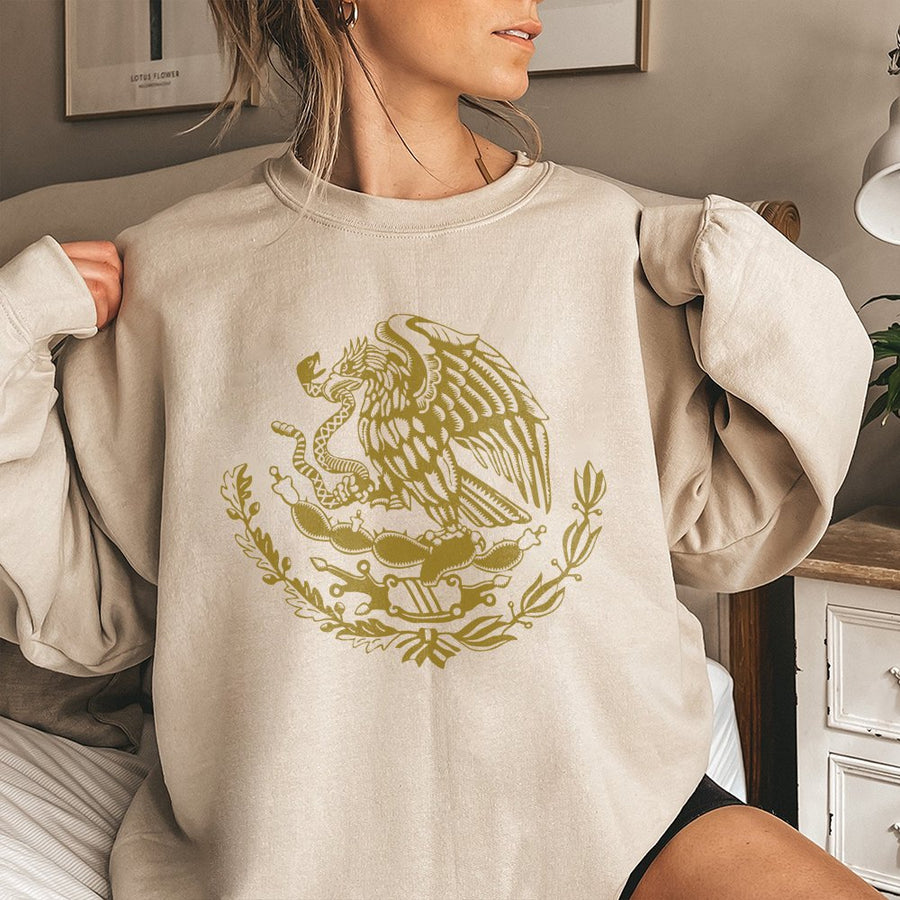 Mexico Eagle Sweatshirt | Mexican Coat of Arms Graphic | Cotton Blend Premium Crewneck | Cultural Heritage Gift for Men and Women