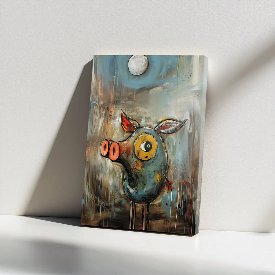 Abstract Pig Canvas Wall Art | Modern Whimsical Farm Animal Painting | Premium Thick Gallery Wrap Canvas | Eclectic Home & Kitchen Decor Gift
