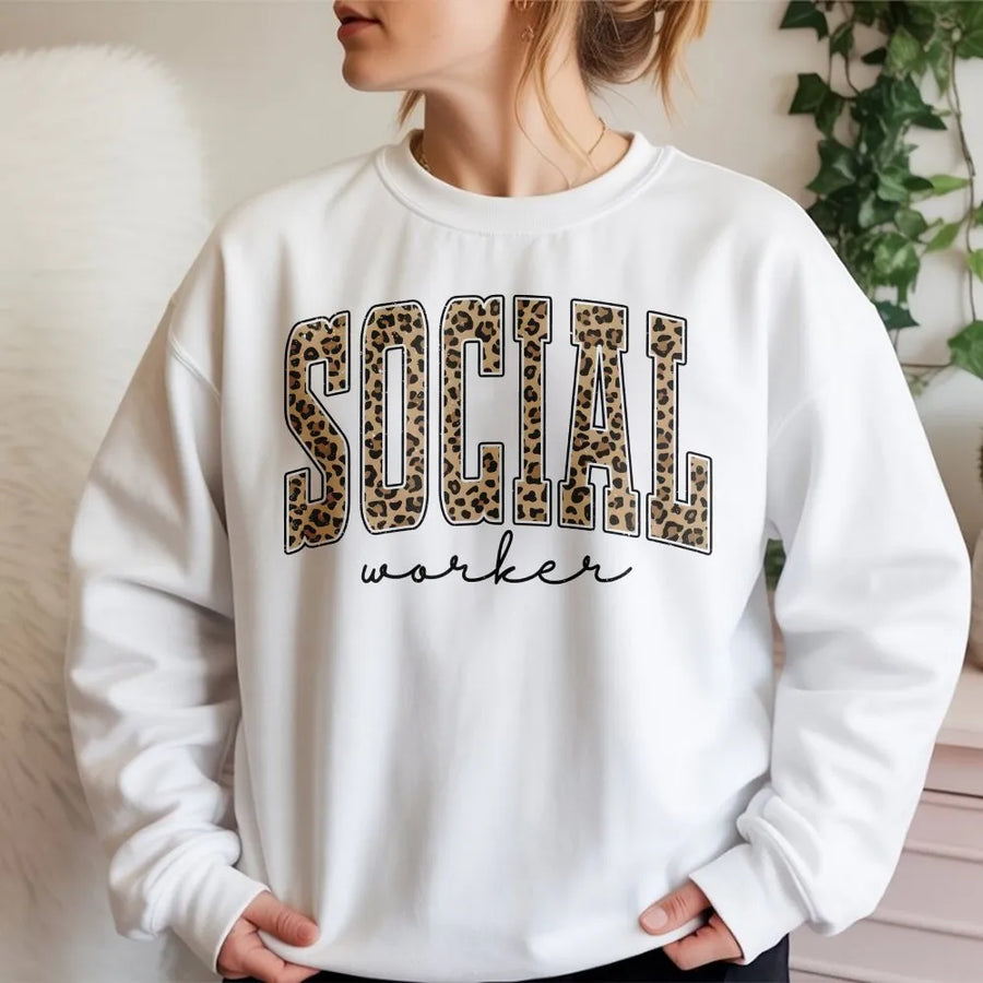 Social Worker Sweatshirt | Leopard Print Graphic Tee | Premium Comfort Colors Cotton | Mental Health Awareness Appreciation Gift for Women