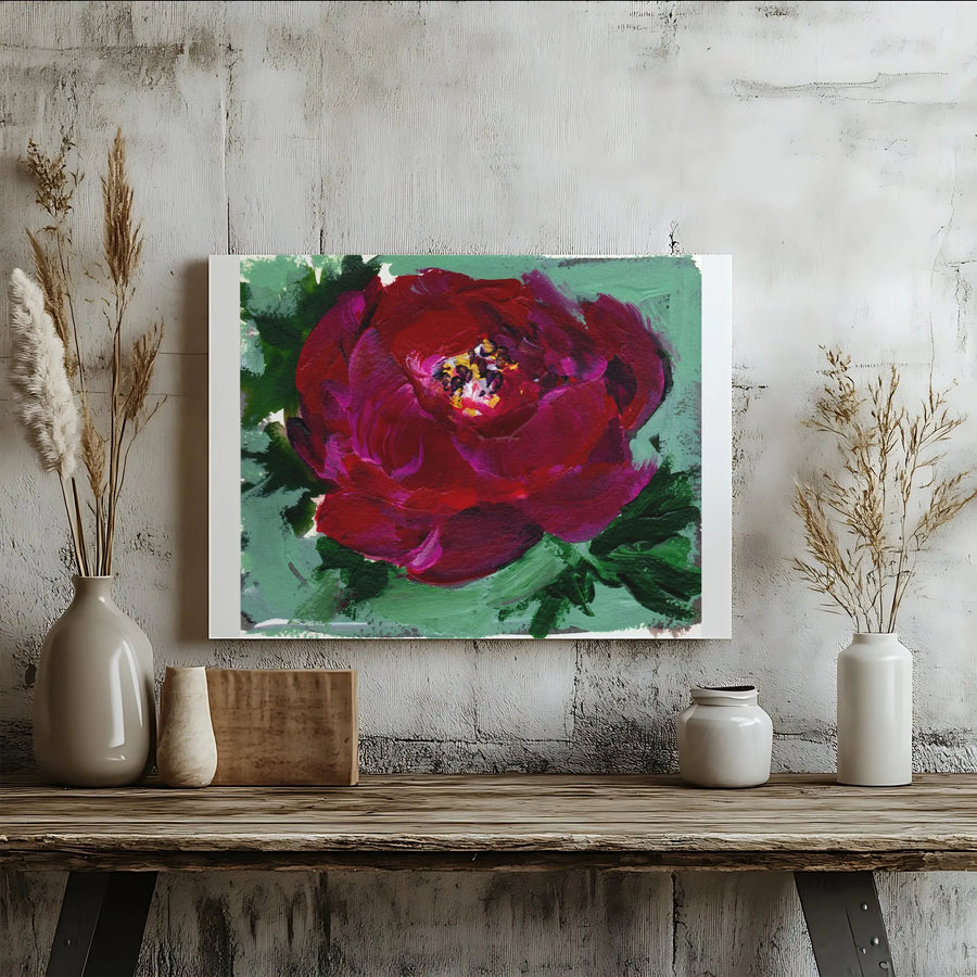 Red Peony Canvas Wall Art | Textured Floral Painting Print | Premium Gallery Wrapped 1.25" Deep Canvas | Living Room & Bedroom Decor Gift