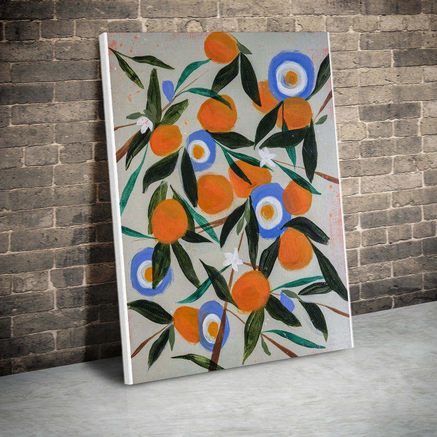 Abstract Orange Grove Vertical Canvas | Modern Botanical Fruit Painting | Premium Gallery Wrap Canvas | Kitchen Wall Decor Gift