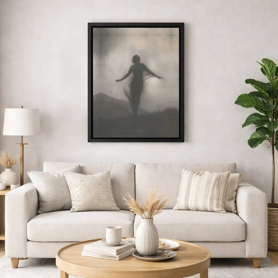 Ethereal Woman Silhouette Wall Art | Moody Misty Landscape Canvas | Premium Gallery Wrapped Print | Modern Minimalist Home Decor Gift