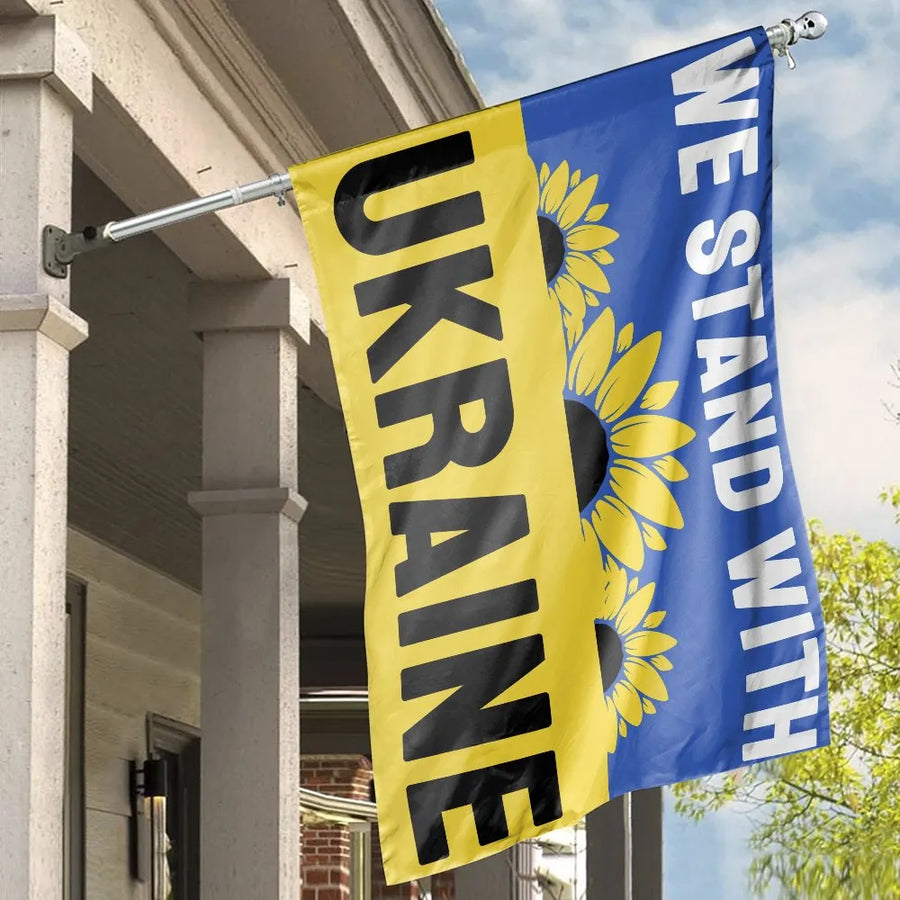 Stand With Ukraine House Flag | Sunflower We Stand With Ukraine Banner | Premium Double Sided Polyester | Outdoor Yard Decor Gift for Supporters