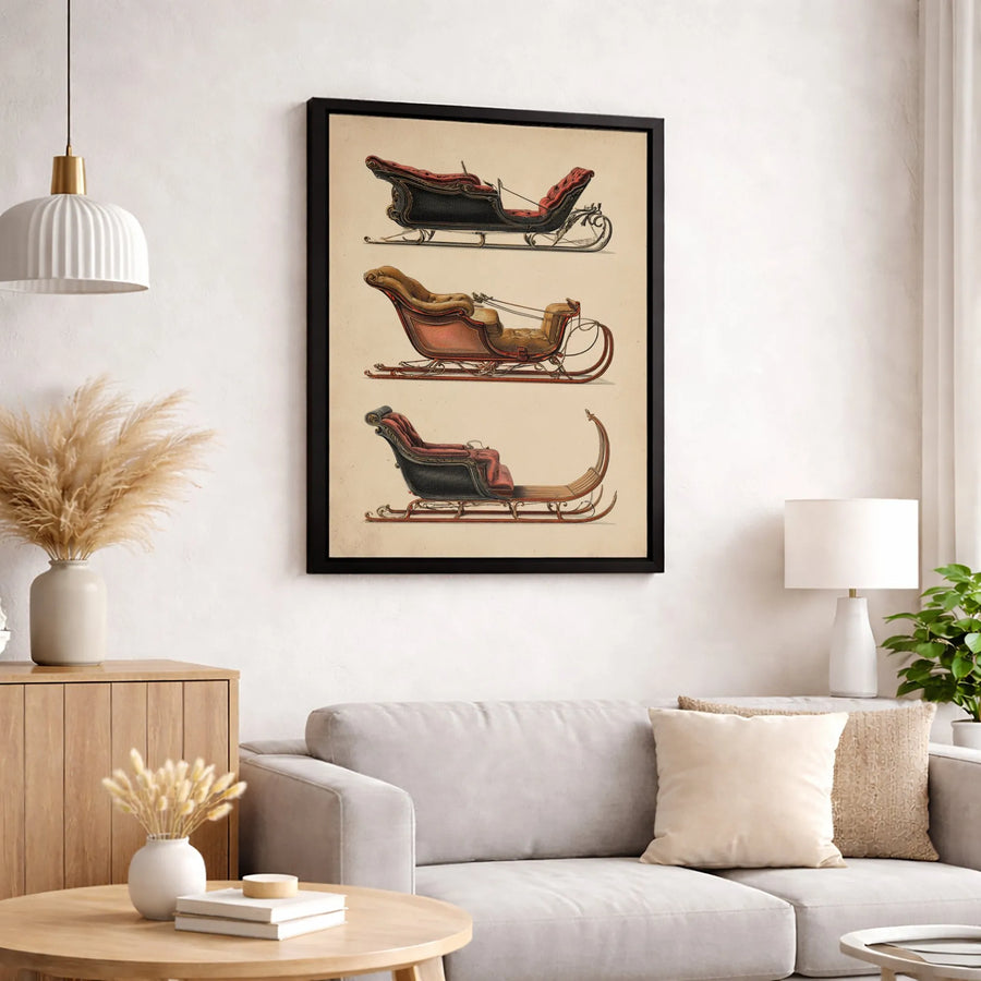 Vintage Sleigh Canvas Art | Classic Victorian Horse Sleigh Illustration | Premium Gallery Wrapped Print | Holiday Wall Decor Gift for History Lovers