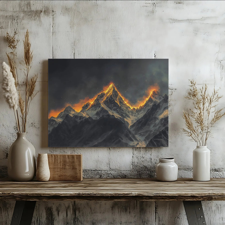 Mountain Landscape Wall Art | Fiery Glowing Peak Canvas Print | 1.25 Inch Gallery Wrap | Modern Nature Home Decor Gift for Adventurers